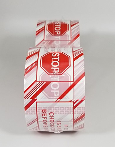 Imbaprice 2 Rolls Of 110 Yard(2 X 330 Feet Long) 3-Inches Wide Printed White Carton Sealing Tape With Red Lettering -If Seal Is Broken - 3" Stop Sign Security Shipping Tape #TOP4