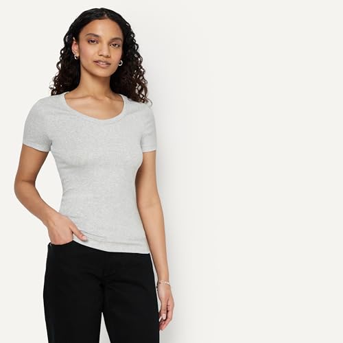 Amazon Essentials Women's Slim-Fit Short-Sleeve V-Neck T-Shirt, Pack of 2, Light Blue/Light Grey Heather, XX-Large - image 2