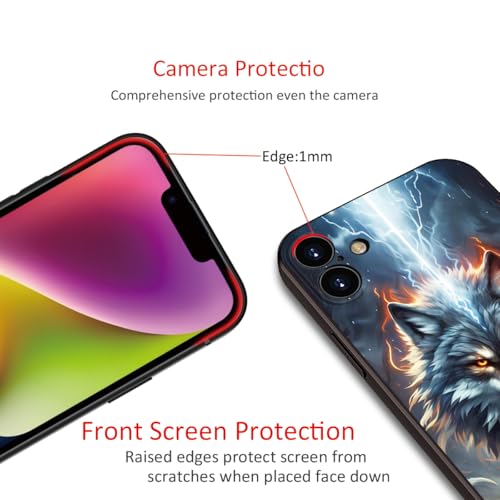 Printed with Wolf for iPhone 16 case, A Fusion of The Elements of Lightning and Flame Wolf Silicone Soft Shockproof Case - Lone King (A1-Wolfs-Anima)