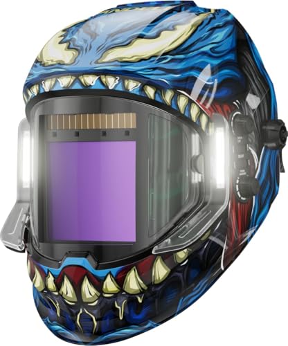 ANDELI Welding Mask with Lights, Panoramic 180° View 3.94"X3.74" Helmet for Welding Auto Darkening True Color with 4 Arc Sensor Welding Helmet for Men for TIG MIG ARC Welding (MONER LED)