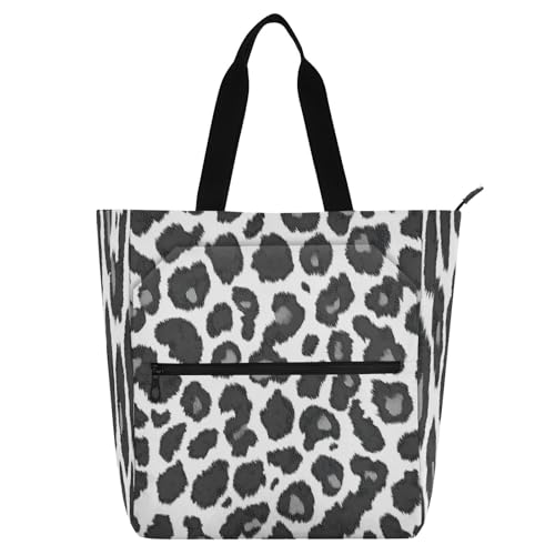 Amooorous - Bolsa decorativa para libros para niños y niñas, adultos, bolsa de mano resistente con estampado de leopardo blanco con cremallera para la escuela, compras, comestibles, arco iris, para