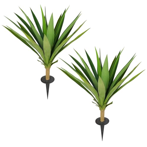 Velener Artificial Agave Plants Outdoor with Ground Spike, Set of 2 UV Resistant Fake Plants, Large Realistic Faux Succulents Plants for Indoor Outdoor Front Porch Garden-22 Inches