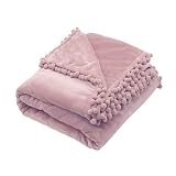 MOKOYA ふわとろ 毛布 シングル 冬用 130x160cm あったか ブランケット 大判 おしゃれ 可愛いポンポン付き ふわふわ暖かいひざ掛け 肩掛け モコモコ敷き毛布軽量 洗える ピンク
