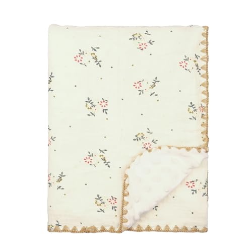 Image of Baby Blanket 40x40 Inches,Muslin Cotton and Minky Dotted Double Layer Soft Receiving Blanket for Newborn Toddler,Retro Flower