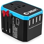 Unidapt Universal Travel Adapter, European Travel Plug Adapter - International Power Adapter Worldwide Charger with USB-C & 4 USB Ports, Travel Essentials for Italy, Japan, Europe, UK (UA-101, Blue)