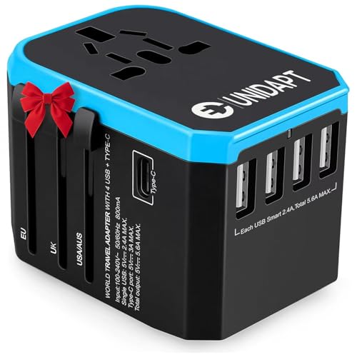 Unidapt-Universal-Travel-Adapter-European-Travel-Plug-Adapter-International-Power-Adapter-Worldwide-Charger-with-USB-C-4-USB-Ports-Travel-Essentials-for-Italy-Japan-Europe-UK-UA-101-Blue Unidapt Universal Travel Adapter, European Travel Plug Adapter - International Power Adapter Worldwide Charger with USB-C & 4 USB Ports, Travel Essentials for Italy, Japan, Europe, UK (UA-101, Blue) - Image 1