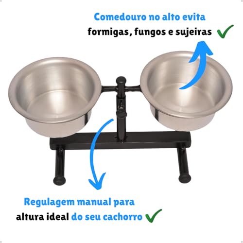 Comedouro Duplo Elevado Alto Pote Ajustável Regulável Pequeno Preto Para Cachorro - Petliz