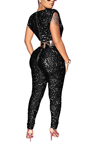 Aro Lora Womens Sexy Glitter Sequin One Piece Pant Club Party Bodycon Jumpsuits Romper Large Black #TOP1