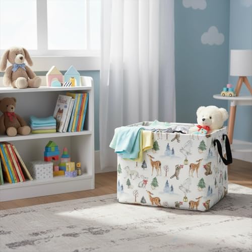 Image of Rectangular Kids Basket Baby Girl Basket Fabric Storage Bin Organizer Box Room Decor(White Animal)