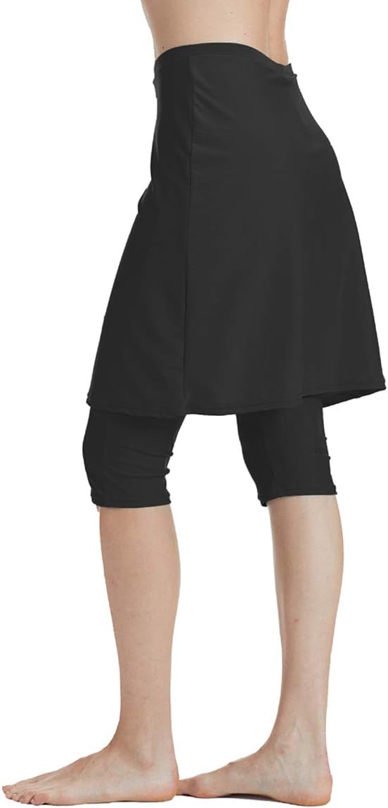 Akaeys Women's Swim Skirt with Attached Capri Leggings Sun Protection Athletic Sports Swimwear Bottom
