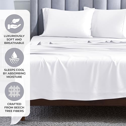 Superior Modal from Beechwood 400 Thread Pillowcase Set, Silky Soft Cool Bedding Essentials, Sateen Weave, Pillow Covers, Home, Hotel, Spa, Solid Modern Bedroom Pillowcases, Set of 2, King, White by SUPERIOR - Used condition - Image 3
