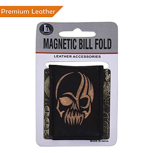 Image of LB LEATHERBOSS Men's New Leather Strong Magnetic Money Clip (Skull)