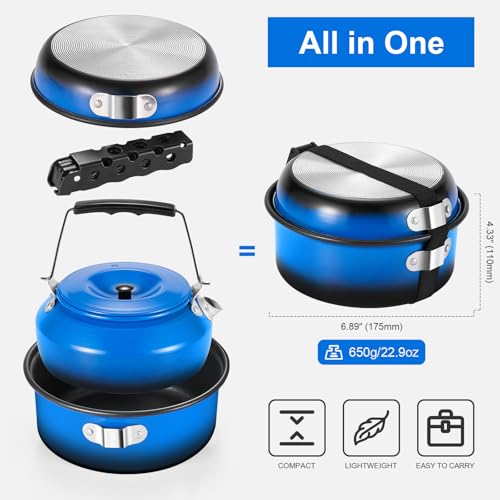 image for Odoland 5pcs Camping Cookware Non-Stick Camping Pot and Pan Set with K