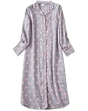ASHER FASHION Women's Sleepwear Long Flannel Nightgown Button Down Sleepshirt Long Sleeve Nightshirt Red