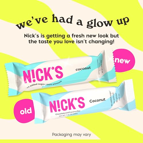 Image of N!CK'S Coconut Keto Chocolate Candy Bars No Added Sugar, Gluten Free Sweets Low carb Candy Snack Bar - 15-Pack (40g Each)