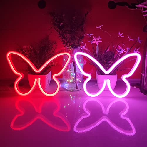 Image of JYWJ Butterfly Neon Sign,USB or 3-AA Battery Powered Neon Light,LED Table Decoration,Bedroom Wall Decoration,Birthday Gift,Wedding Supplies Business Gift(Red)