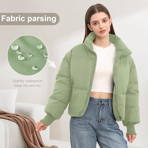 Women’s Winter Cropped Puffer Jacket Coat Casual Quilted Baggy Long Sleeve Zip Down Jackets Outerwear - Image 3