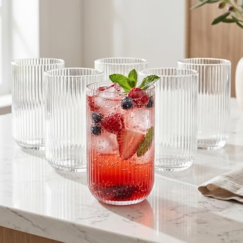 Como fazer Suco para Limpar o Fígado: Receita de Suco Detox Revitalizante 14 Jogo 6 Copos de Vidro Canelado 450ml Conjunto de Taça de Água e S...