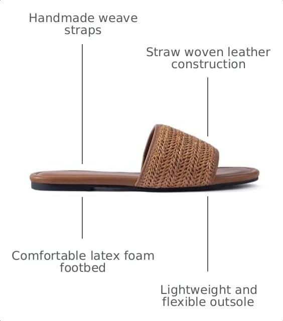 Mtzyoa Women Flat Sandals Braided Cute Slide Summer Straw Raffia Brown Size 10 Mules Evening Vegan Leather Designer Pretty by Mtzyoa - Used condition - Image 3