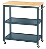 SilkWood Studio Mylah Kitchen Cart with Solid Rubberwood Top, Midnight Blue