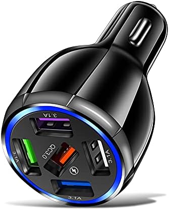 5-Port USB Fast Car Charger, QC3.0 Fast Charging Car Charger Adapter, 5 Multi Port Cigarette Lighter USB Charger, Car Phone Charger Compatible with iPhone/Android/Samsung Galaxy S10 S9 Plus and More