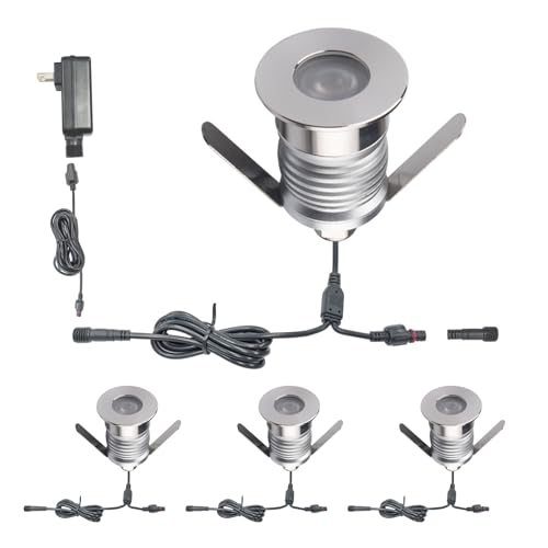 HHTUN 203 LED 1W Underground Light DC12-24V Outdoor Underground Light Embedded Installation with Power Supply and Connection Cable Convenient Installation (3000K, 4 Packs)