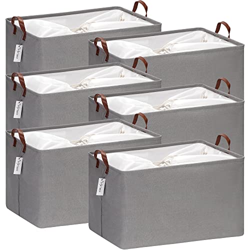 Hinwo Lot de 6 bacs de rangement extra larges de 70 L, paniers de rangement pliables avec poignées, conteneurs pour vêtements, couvertures, couettes, jouets, literie (gris)
