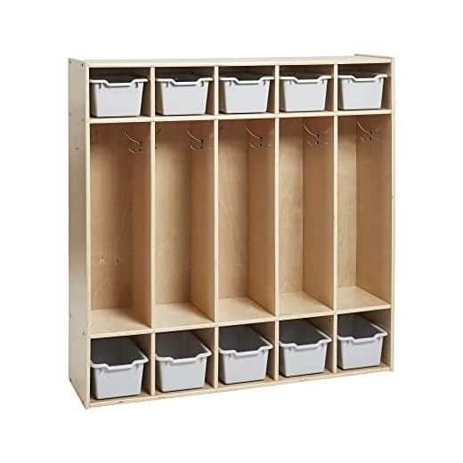 Birch Streamline 5-Section School Coat Locker w 10 Bins, Backpack and Cubby Storage Organizer with Hooks, Kids Locker for Daycares, Classrooms and Homes - Light Grey