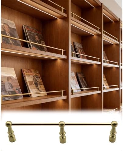 2 Pack Adjustable Cabinet Shelf Guard Rail, Aluminum Tipping Gallery Rails with 2 Spindles, Fits 8-36 Inch Shelves, Durable Safety Railing for Home Organization