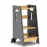 COSYLAND Torre de Aprendizaje para Niños - Torre de Aprendizaje de Madera para Bebés de 1 a 6 Años - Altura Ajustable en 3 Niveles - 80CM - Gris Clásico y Natural