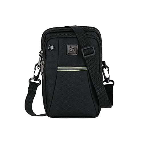 Image of Men's Nylon Traveler Sling or Mobile Pouch, Attach to The Waist Belt with 3 Zips and 3 Internal Pockets, Mini Carabiner