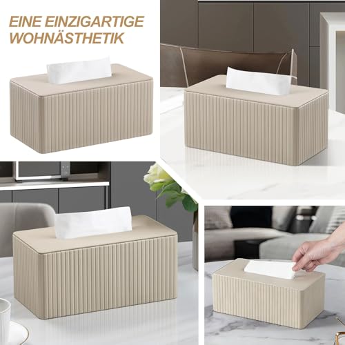 Kosmetiktücherbox - Leder Taschentuchbox, Taschentuchspender Tücherbox, Kosmetiktuchbox, Rechteckige Tissue Box Tücherbox aus PU Leder für Wohnzimmer, Badezimmer & Büro (Beige Striped)