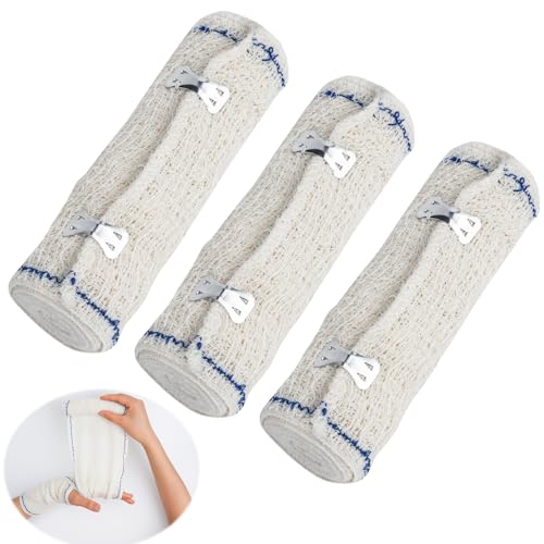 Lot de 3 Bande de Crêpe - 15cm x 4,5m,Bandage Élastique,Bande de Crepe,Bande Extensible de Compression avec Clips en Métal pour Soutien des Blessures Sportives