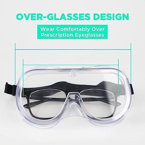LiTHELi Safety Goggles, Safety Glasses with Clear Anti-Fog Lens, Adjustable Elastic Headband, 4 Indirect Vents, 1 pc, Over-Glasses Eye Protection for Woodworking, DIY, Lab 41bOYtrnOPL. SL500 - LiTHELi Safety Goggles, Safety Glasses with Clear Anti-Fog Lens, Adjustable Elastic Headband, 4 Indirect Vents, 1 pc, Over-Glasses Eye Protection for Woodworking, DIY, Lab
