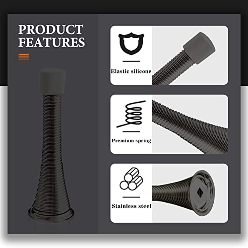 Donyoung 12 Pack Black Spring Door Stops For Bottom Of Door 3-1/4”, Wall Door Handle Protector With Rubber Bumper Tips, Easy Installation #TOP2
