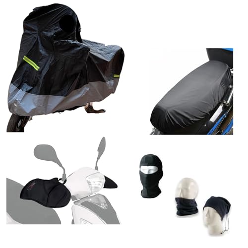 Wasserdichte Motorradabdeckung + Sattelabdeckung + Lenkerabdeckung aus Neopren kompatibel mit Aprilia SX 125 Größe XL 246 x 105 x 127 cm Kit für Motorrad Roller Maxiscooter Maximoto