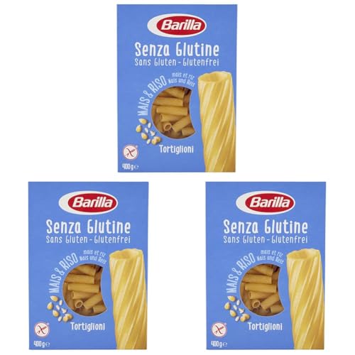 Barilla Pasta Tortiglioni Senza Glutine, Pasta Corta di Mais Bianco, Mais Giallo e Riso Integrale - 400 gr (Confezione da 3)