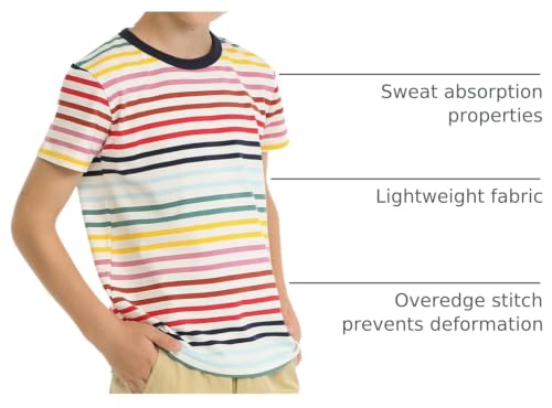 Image of LittleSpring Boys Girls T Shirt Rainbow Striped Cotton Crewneck Tees for Kids Fashion