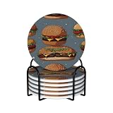 Hamburger runde Form, 6-teiliges Set aus Keramik-Untersetzern im modernen Stil, Untersetzer für Couchtisch, Tischschutz und Heimdekoration