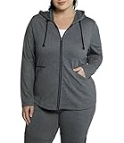 Langarm Ulla Popken Damen Sweatjacke, Kapuze, Farbakzente, Hinten Länger Strickjacke, Grey Melange, 54-56 EU