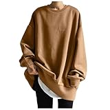 [Chenyoulan] ロング トレーナー レディース プルオーバー 長袖 クルーネック 大きいサイズ 細身 トップス 体型カバー 抜け感 シンプル ゆったり おしゃれ カジュアル 無地 春秋冬 パーカー スウェット 薄手 カットソー オフィス 普段着 通勤L茶色