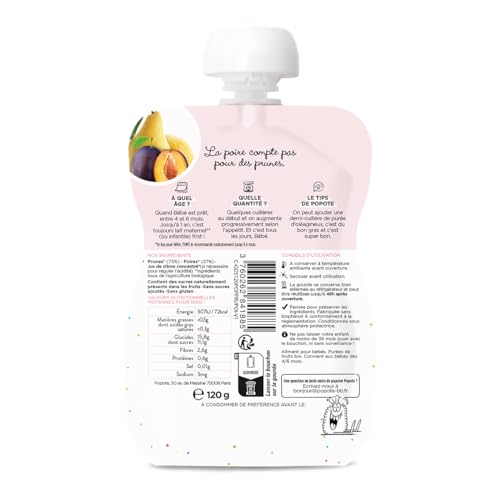 POPOTE Purée Prunes Poire Bio - 4/6 mois - Sans sucres ajoutés - 10x120g – vue 3
