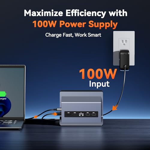 TobenONE Laptop Docking Station Dual Monitor 4K@60Hz with 2 HDMI Ports, 100W Power Supply, Dual HDMI USB C Docking Station Stand for Windows, ChromeOS, 6 USB, Ethernet - Thumbnail 4