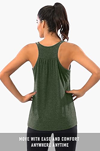 Hibelle Flowy Tank Tops for Women, Womens Summer Workout Yoga Tops Cute Strappy Tanks Racerback Sleeveless Camisole Cozy Pleated Round Neck Run Tees Slimming Cami Shirts Heathered Green XX Large