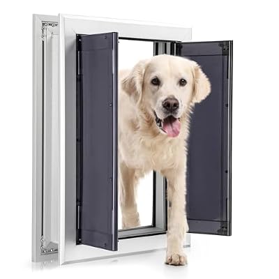 Qeelko Aluminum Pet Door with Panels,Durable Dog Door with Automatic Closing Magnetic Flaps, Slide-in Panel & 4 Security Locks, Ideal for Interior and Exterior Doors, Screen and Wall, Medium, Sliver
