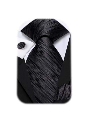 Image of Hi-Tie Men Ties Sets Silk Stripe Paisley Necktie Pocket Square Cufflinks for Business Wedding