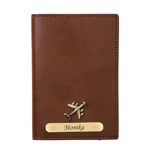 Image of WALLETKART Personalized Leather Passport Cover with Name | Customized Travel Passport Holder for Men & Women | Gift for Boyfriend, Girlfriend, Husband, Wife, Father & Mother (TAN)