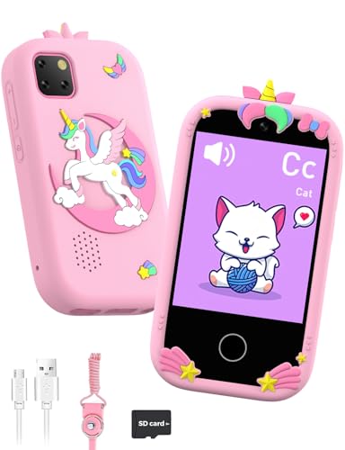 ZONEY Kids Smart Phone Holiday Birthday Gifts for Girls Age 3-10 Kids Unicorn Toys Phone 2.8 Touchscreen Toddler Learning Play Toy Phone with Dual Camera Game Music Player 32GB Card Pink