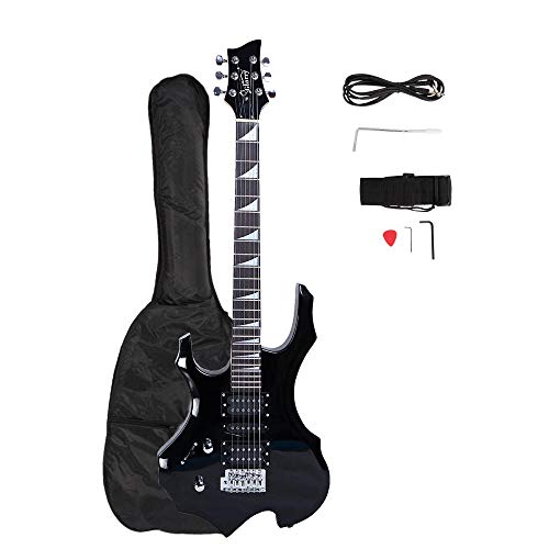 SHENWEI LIU Left Hand Electric Guitar HSH Pickup Shaped Electric Guitar Pack Strap Picks Shake Cable Wrench Tool Black