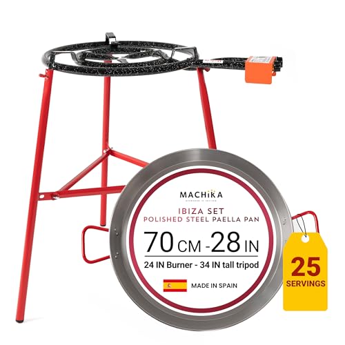 Machika Ibiza Paella Kit with 28-inch Carbon Steel Pan, 8-16 - 24 in Triple Ring Paella Burner and...